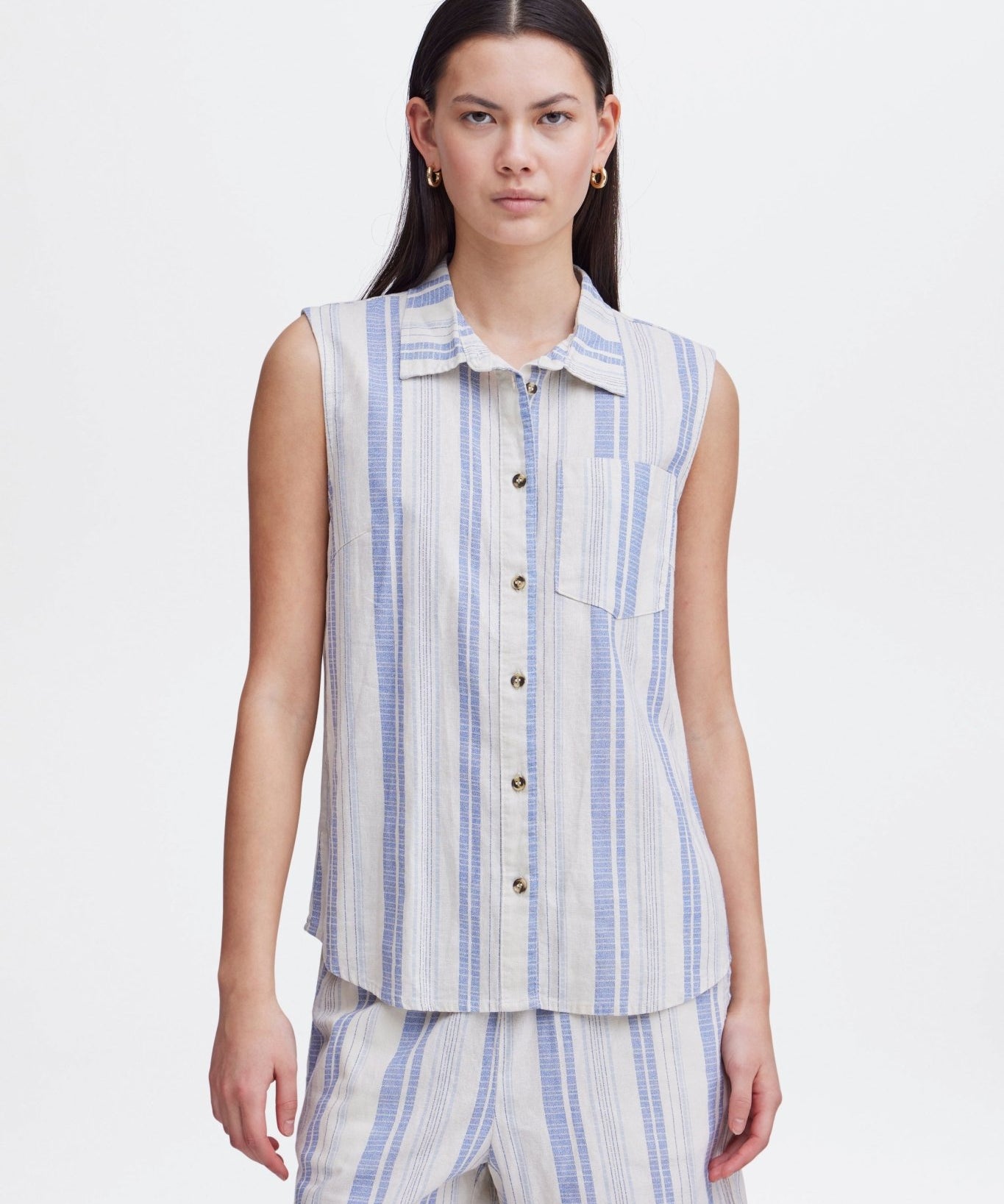 Lino sleeveless striped shirt by Ichi - cashmere blue - Blue Sky Fashions & Lingerie