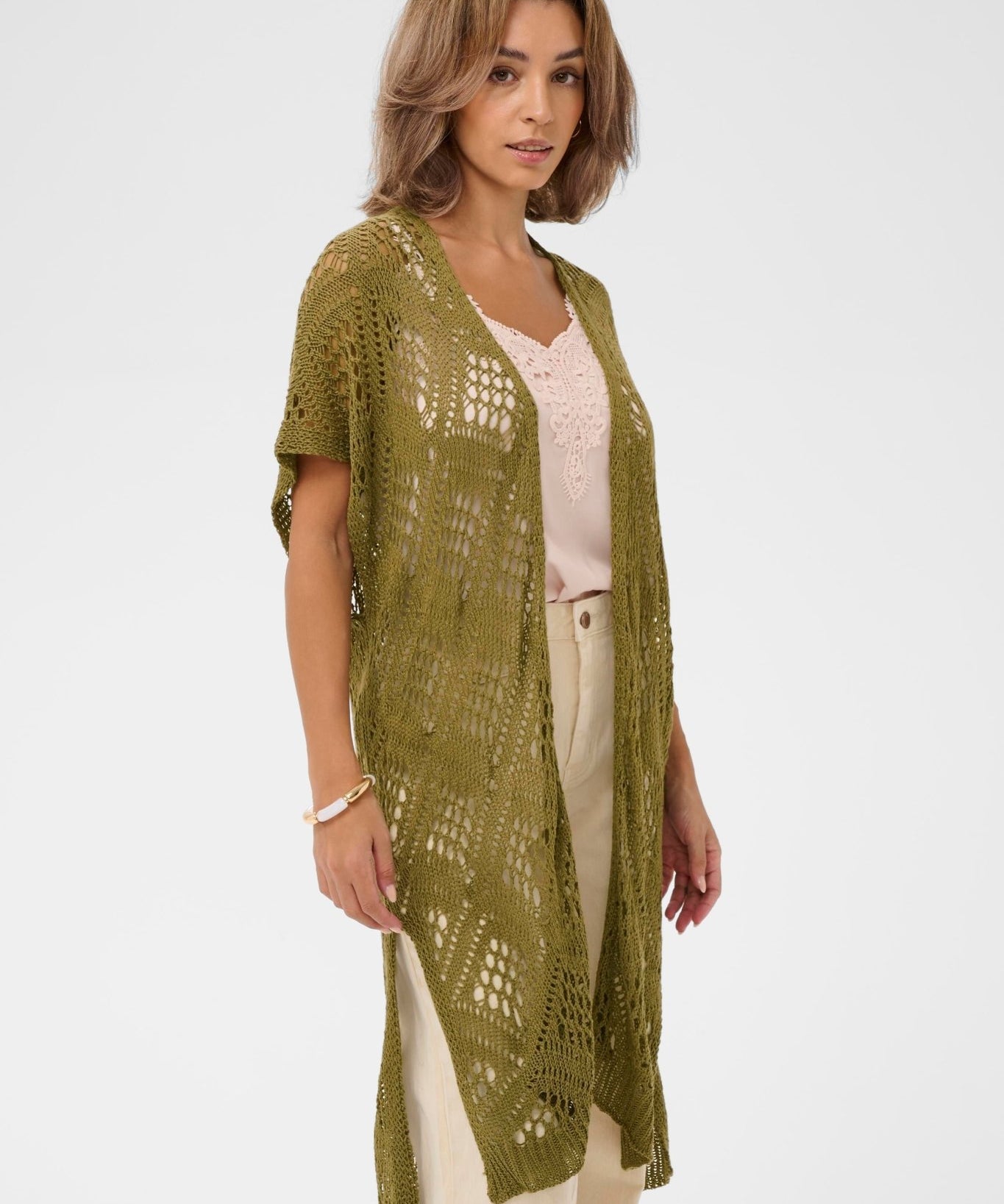 Long knit vest by Cream - military green - Blue Sky Fashions & Lingerie