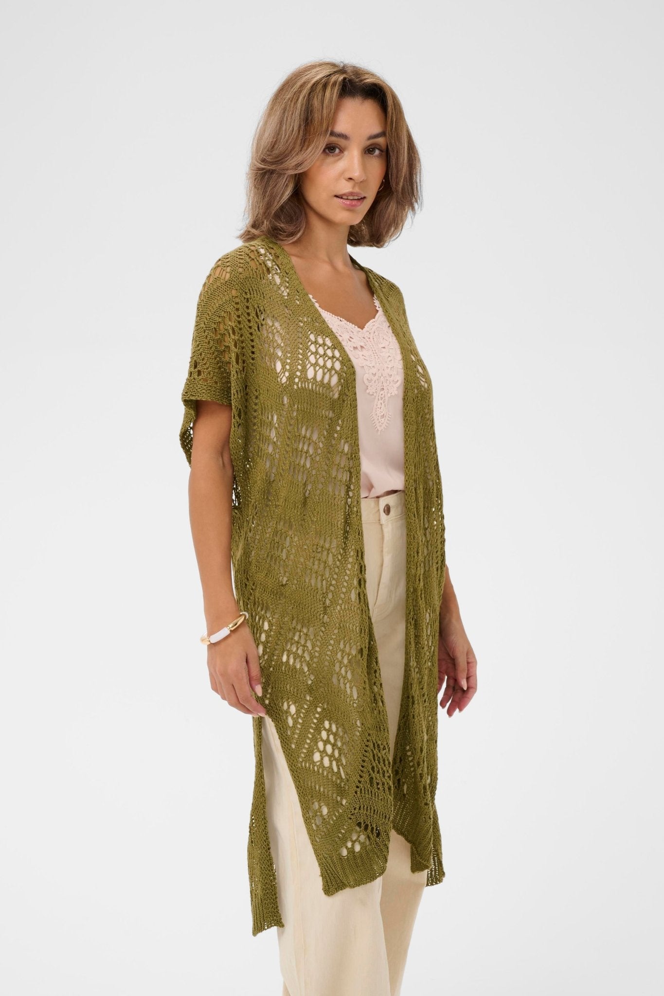 Long knit vest by Cream - military green - Blue Sky Fashions & Lingerie
