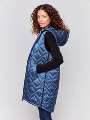 Long Quilted Puffer Vest with Hood - Glacier - Blue Sky Fashions & Lingerie