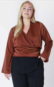 Long Sleeve Soft Wrap Blouse - Cognac - Blue Sky Fashions & Lingerie