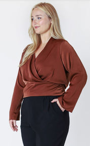 Long Sleeve Soft Wrap Blouse - Cognac - Blue Sky Fashions & Lingerie