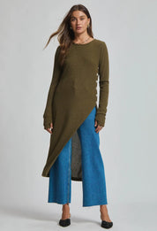 Longline Tunic with side buttons - Olive - Blue Sky Fashions & Lingerie