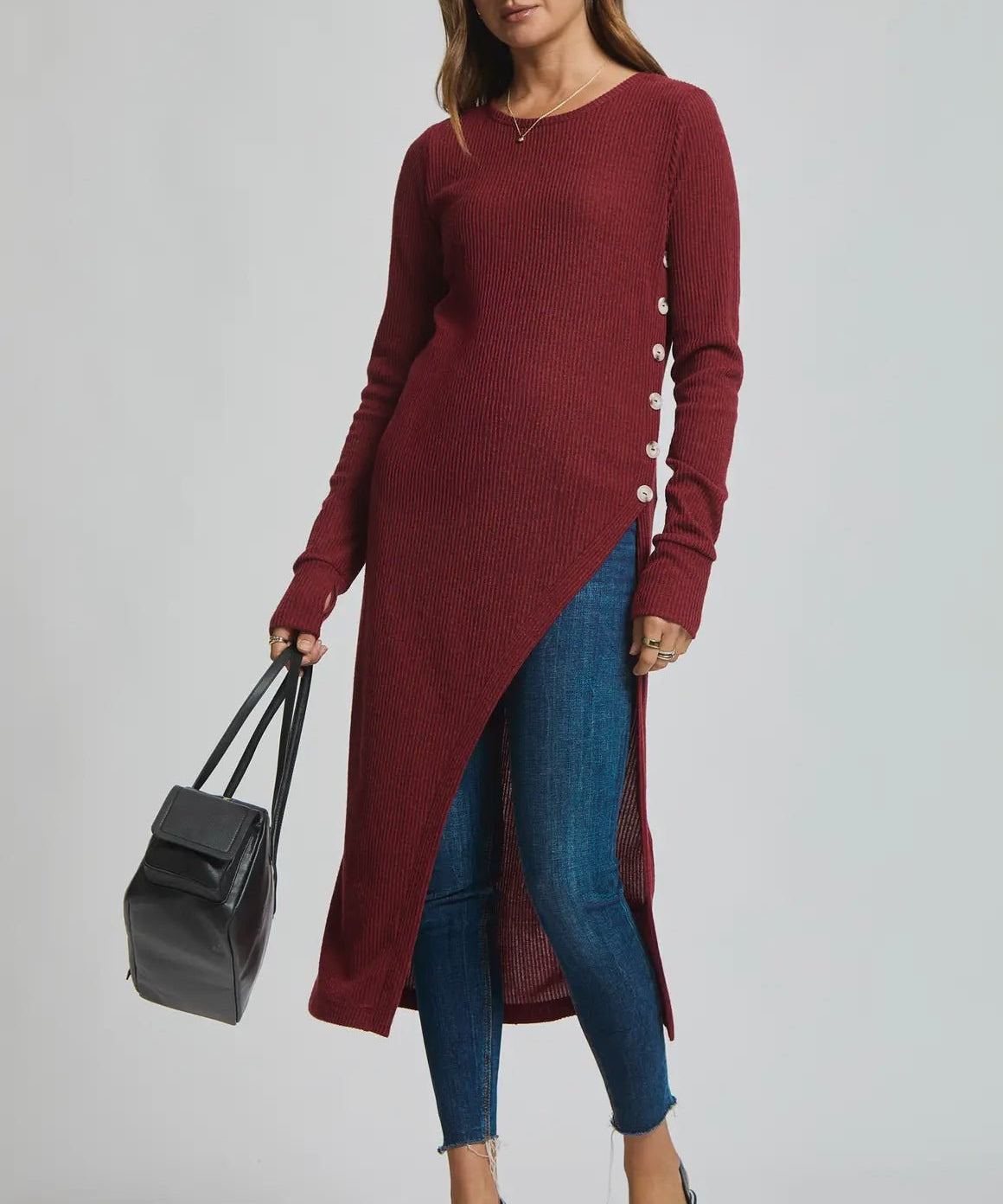 Longline Tunic with side buttons - wine - Blue Sky Fashions & Lingerie