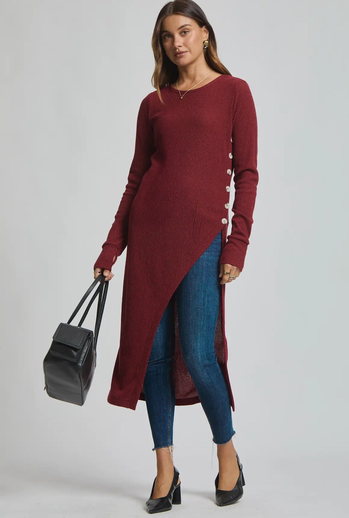 Longline Tunic with side buttons - wine - Blue Sky Fashions & Lingerie