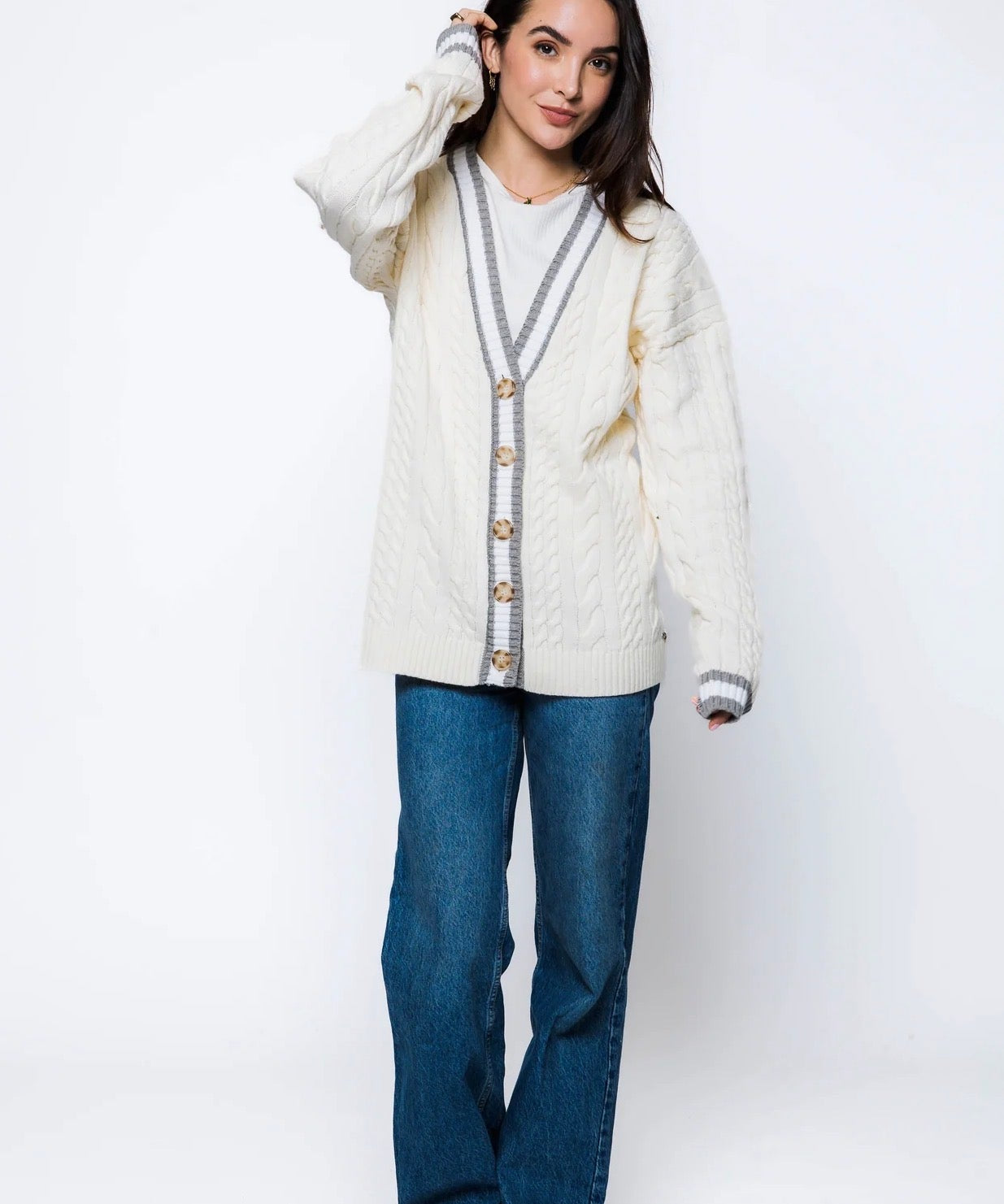 Lou-Cable Knit Cardigan by Orb - winter white - Blue Sky Fashions & Lingerie