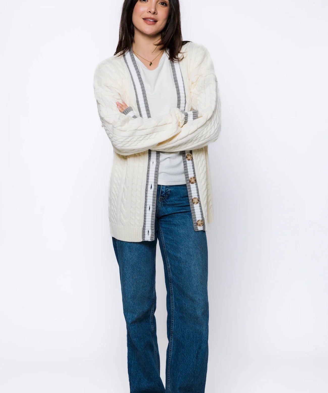 Lou-Cable Knit Cardigan by Orb - winter white - Blue Sky Fashions & Lingerie