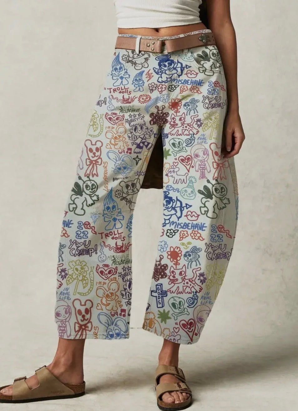 Love Star Cartoon Print Loose Midi Waist Jeans - Blue Sky Fashions & Lingerie