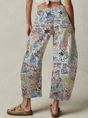 Love Star Cartoon Print Loose Midi Waist Jeans - Blue Sky Fashions & Lingerie