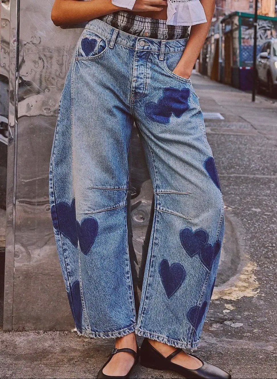 Love Star Heart Print Loose Midi Waist Jeans - Blue Sky Fashions & Lingerie