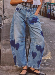 Love Star Heart Print Loose Midi Waist Jeans - Blue Sky Fashions & Lingerie
