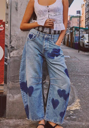 Love Star Heart Print Loose Midi Waist Jeans - Blue Sky Fashions & Lingerie