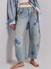 Love Star Print Loose Midi Waist Jeans - Blue Sky Fashions & Lingerie
