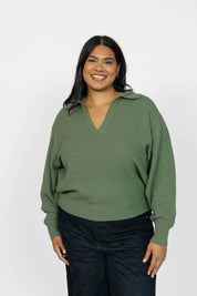 MEGAN WAFFLE SWEATER IN MATCHA - Blue Sky Fashions & Lingerie