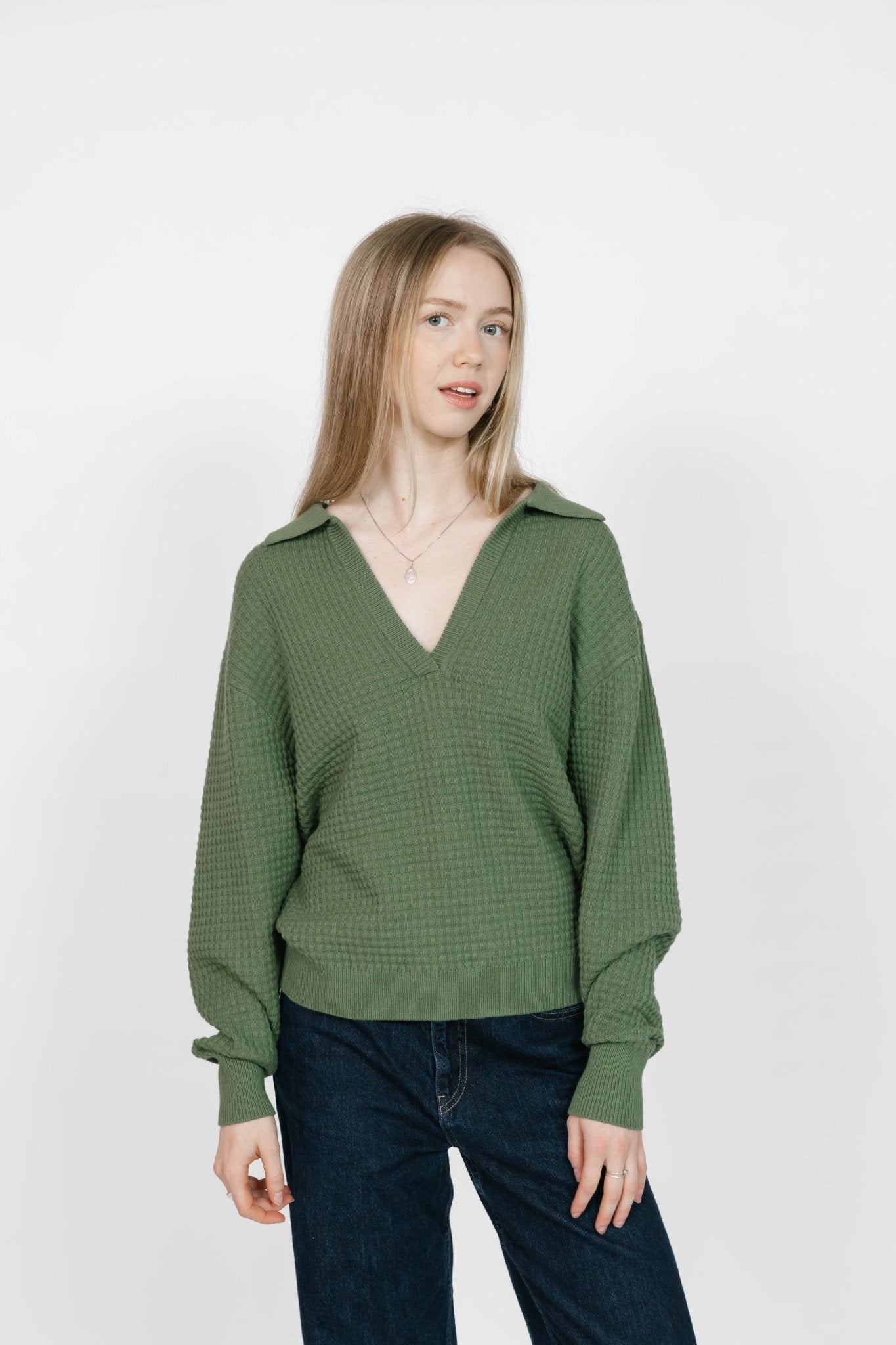 MEGAN WAFFLE SWEATER IN MATCHA - Blue Sky Fashions & Lingerie