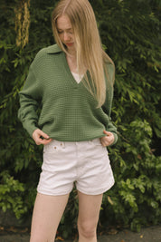 MEGAN WAFFLE SWEATER IN MATCHA - Blue Sky Fashions & Lingerie