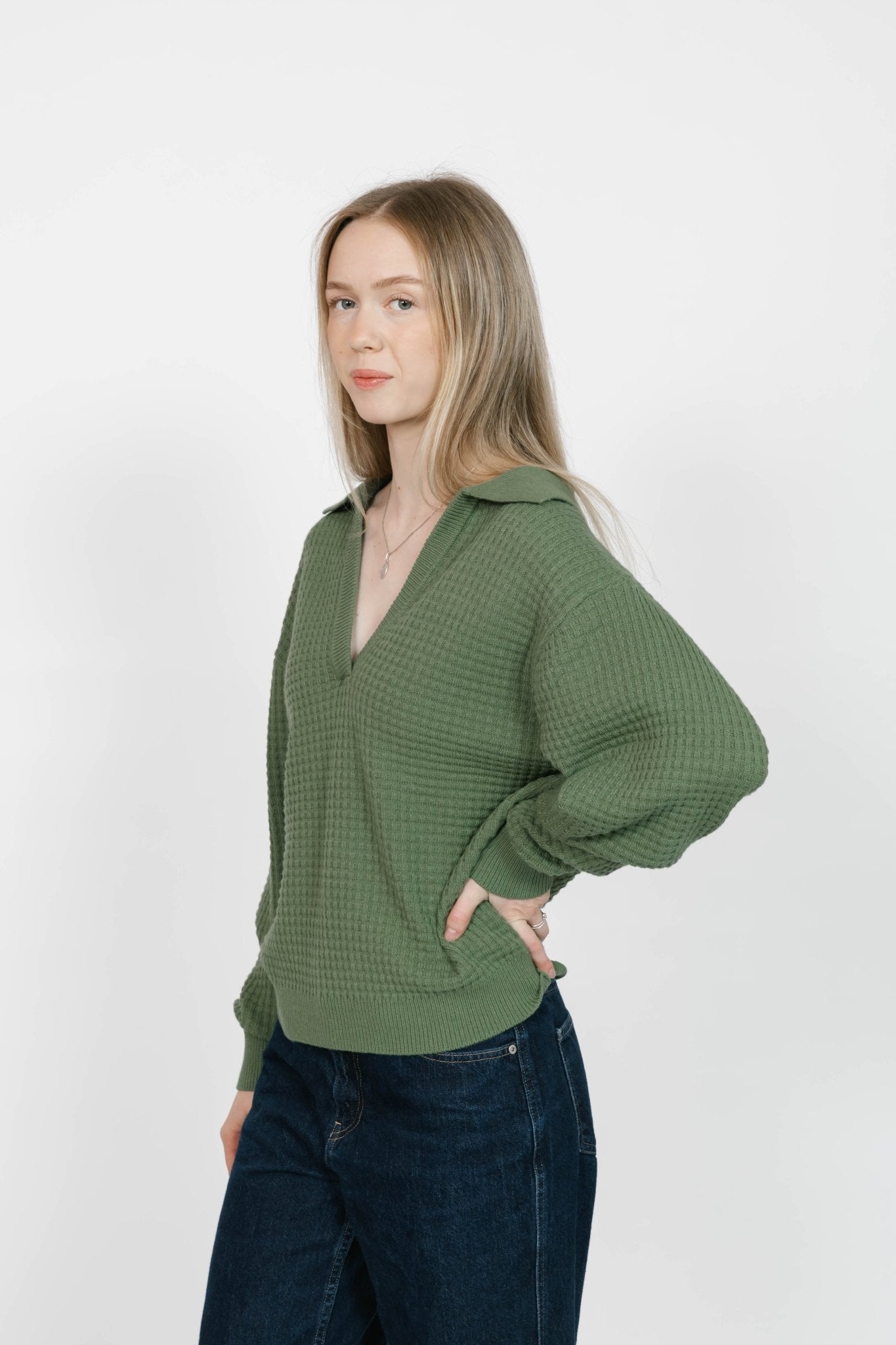 MEGAN WAFFLE SWEATER IN MATCHA - Blue Sky Fashions & Lingerie