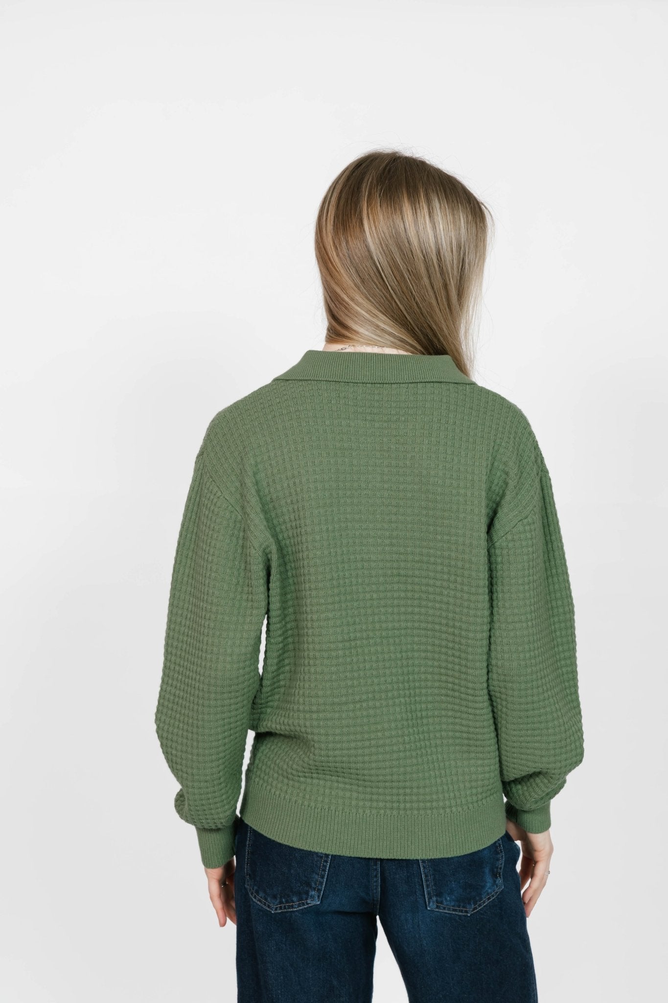 MEGAN WAFFLE SWEATER IN MATCHA - Blue Sky Fashions & Lingerie