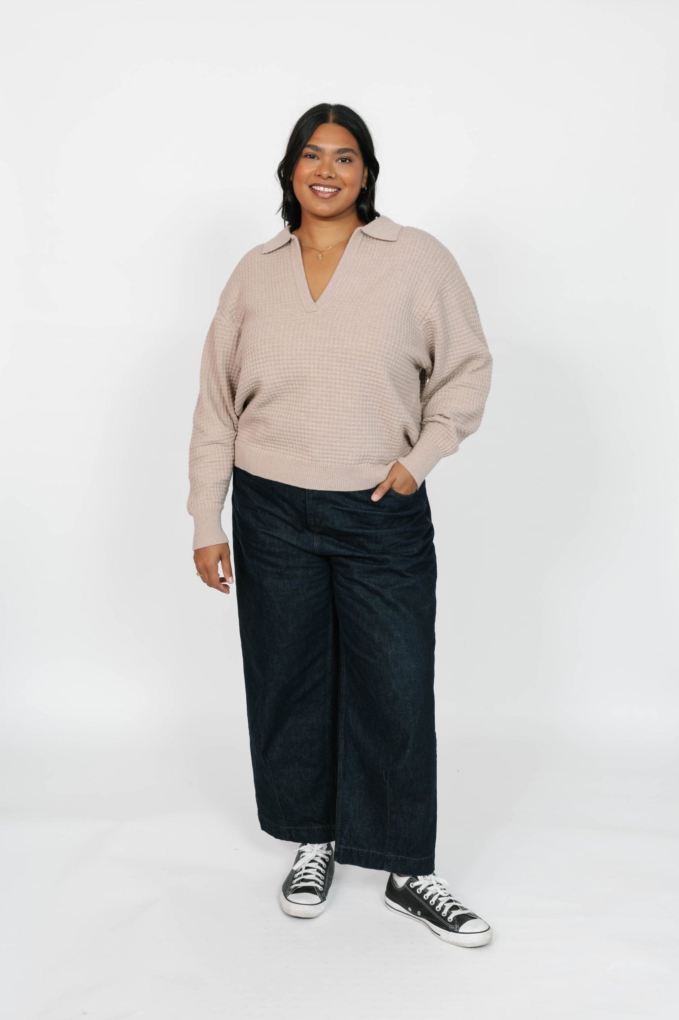 MEGAN WAFFLE SWEATER IN OATMEAL - Blue Sky Fashions & Lingerie