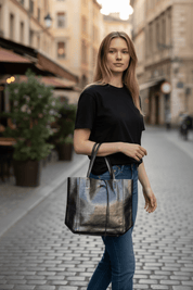 Metallic Leather Bucket Bag - Black - Blue Sky Fashions & Lingerie