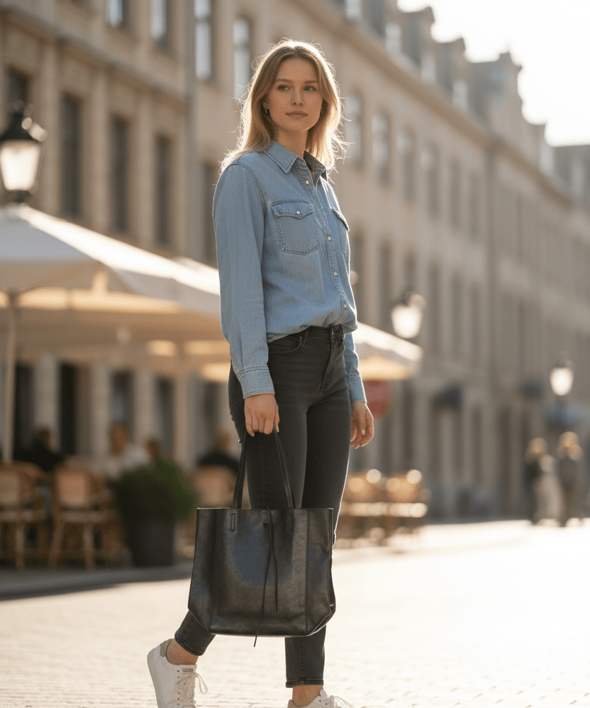 Metallic Leather Bucket Bag - Black - Blue Sky Fashions & Lingerie