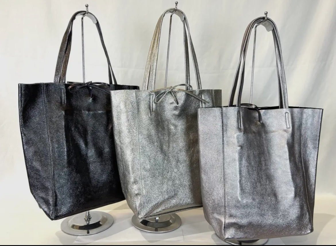 Metallic Leather Bucket Bag - Black - Blue Sky Fashions & Lingerie