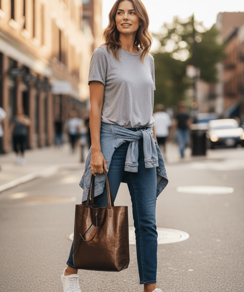 Metallic Leather Bucket Bag - Chocolate - Blue Sky Fashions & Lingerie