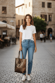 Metallic Leather Bucket Bag - Chocolate - Blue Sky Fashions & Lingerie