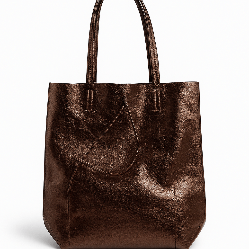 Metallic Leather Bucket Bag - Chocolate - Blue Sky Fashions & Lingerie