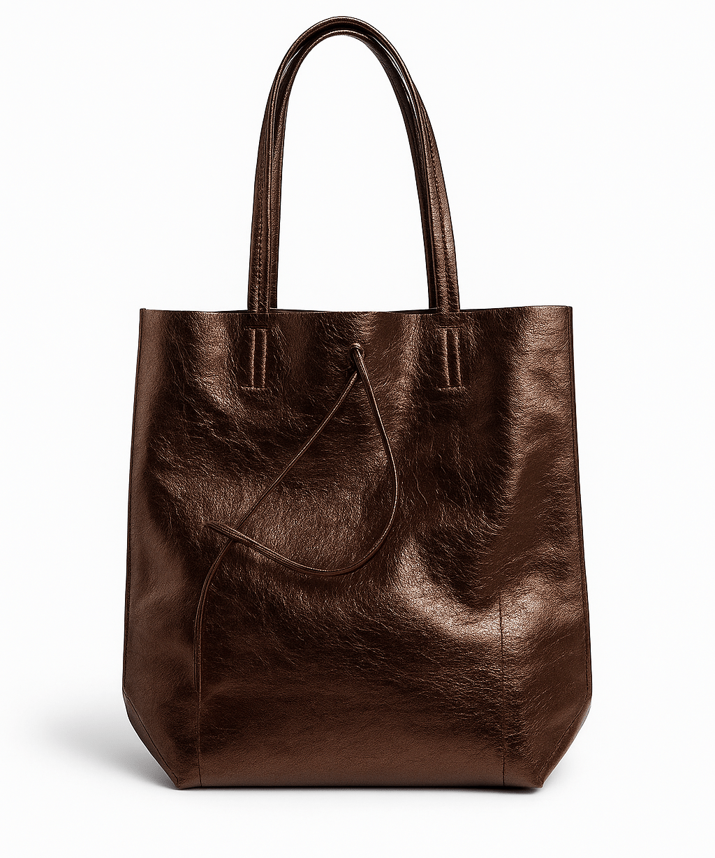 Metallic Leather Bucket Bag - Chocolate - Blue Sky Fashions & Lingerie