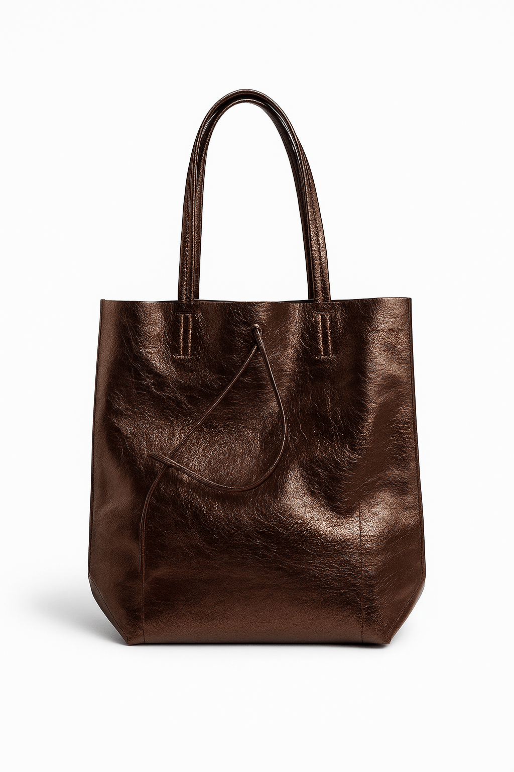 Metallic Leather Bucket Bag - Chocolate - Blue Sky Fashions & Lingerie