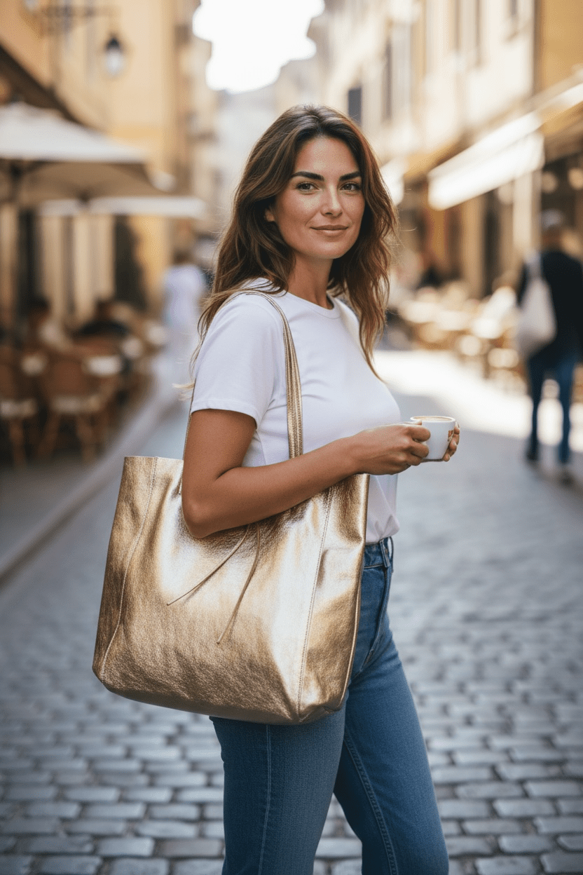 Metallic Leather Bucket Bag - Gold - Blue Sky Fashions & Lingerie