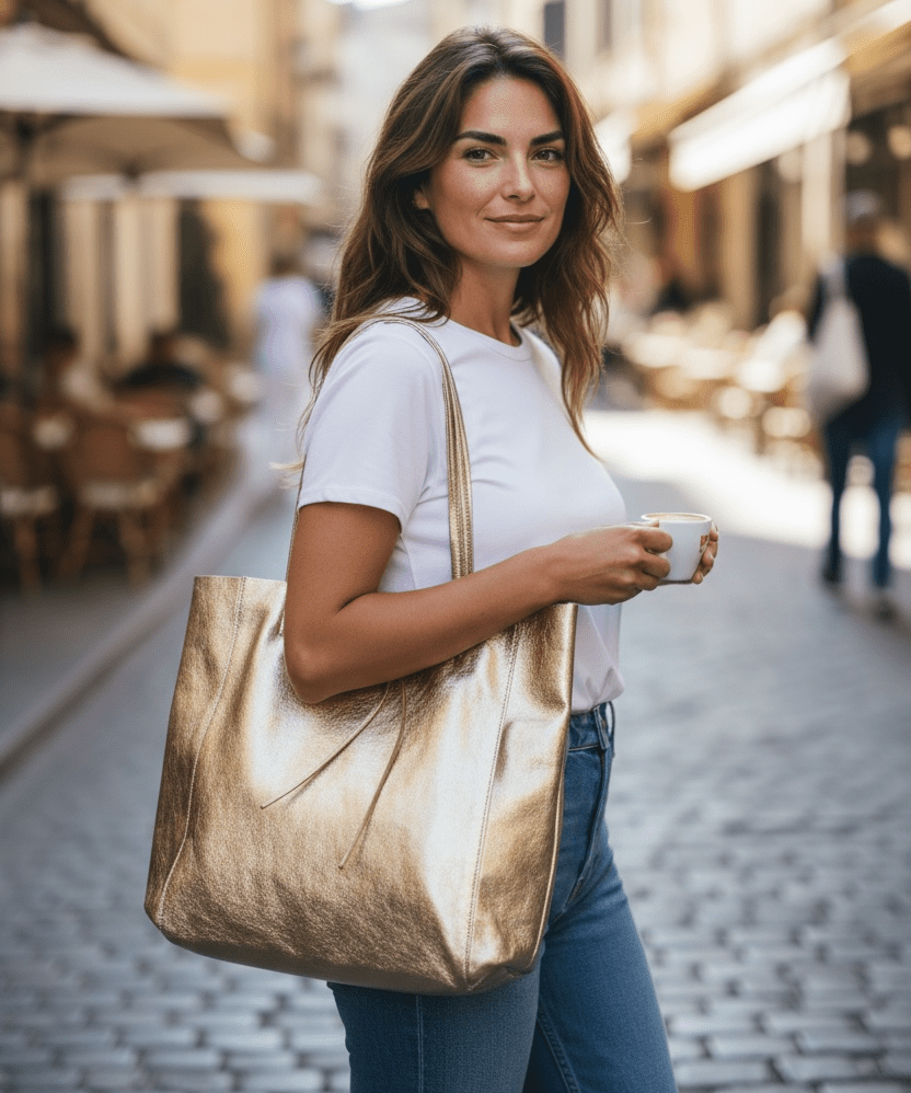 Metallic Leather Bucket Bag - Gold - Blue Sky Fashions & Lingerie