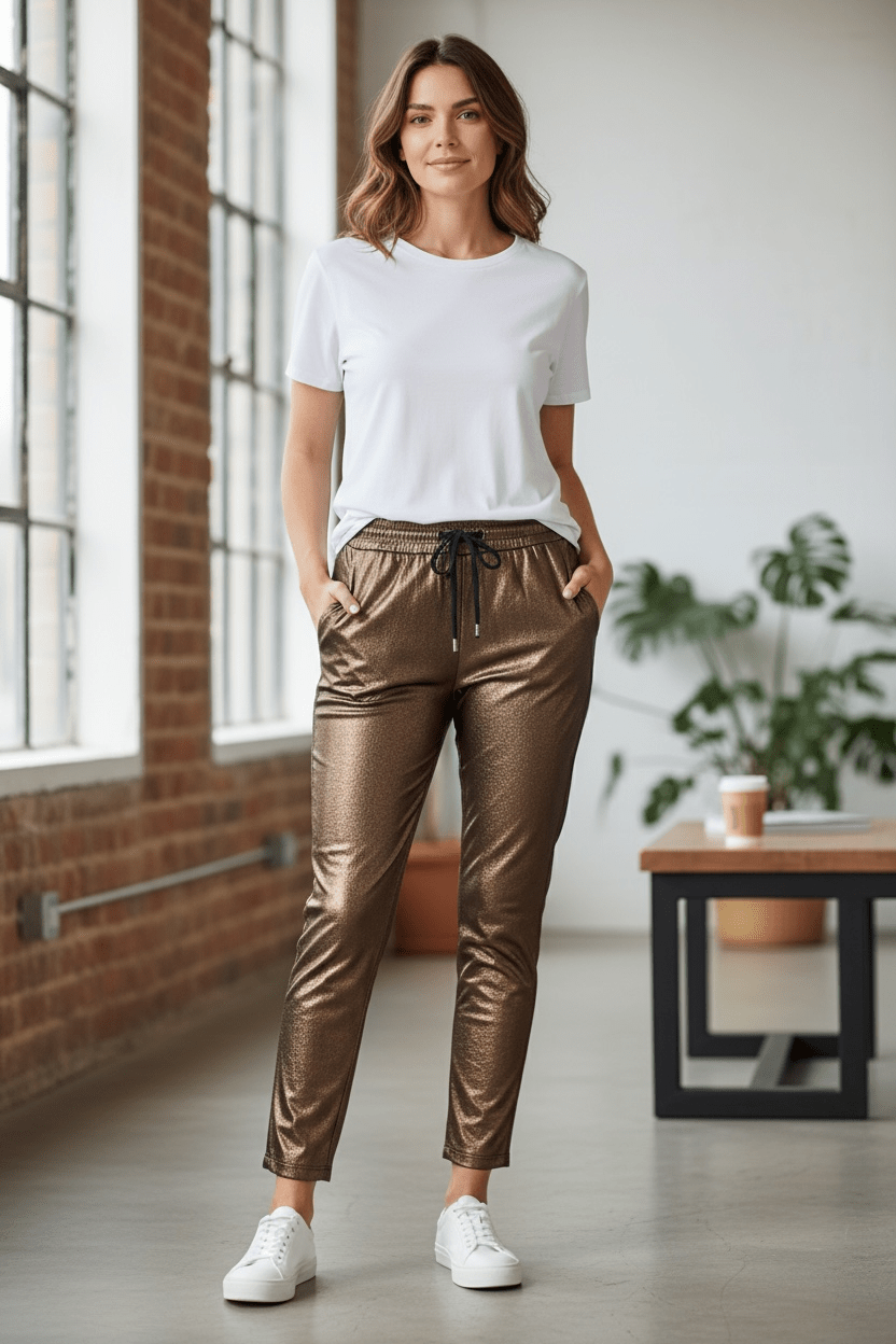 Metallic stretch pants - bronze - Blue Sky Fashions & Lingerie