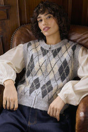 Mirea Knit Argyle Print Vest by Cream - Blue Sky Fashions & Lingerie