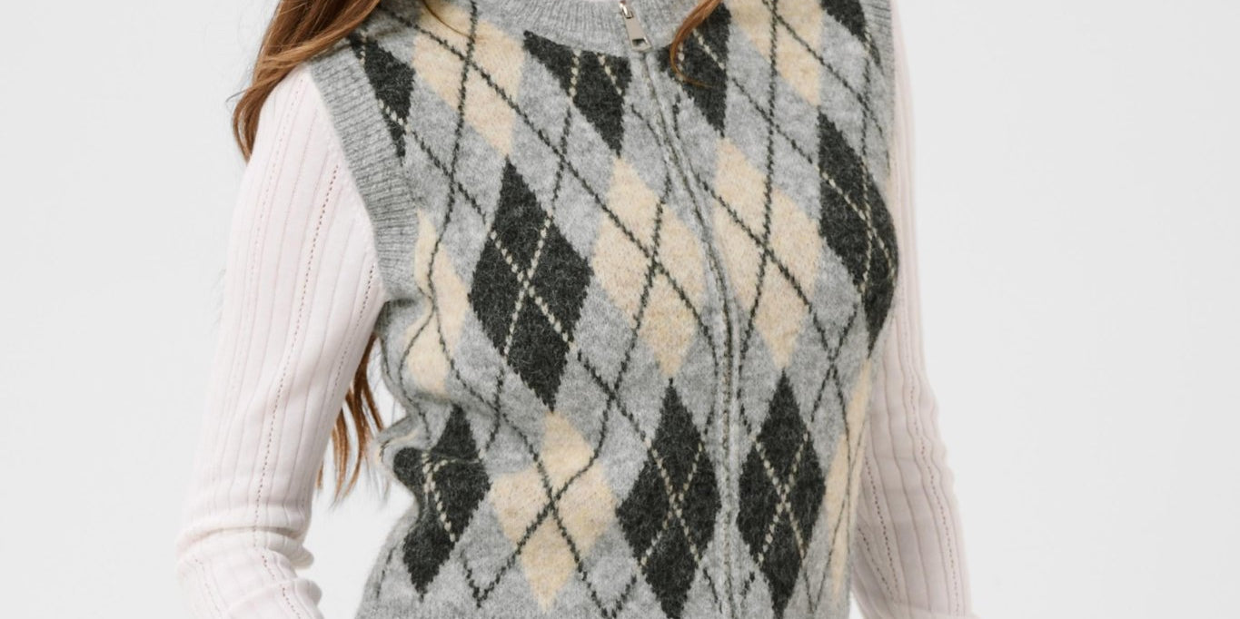 Mirea Knit Argyle Print Vest by Cream - Blue Sky Fashions &amp; Lingerie