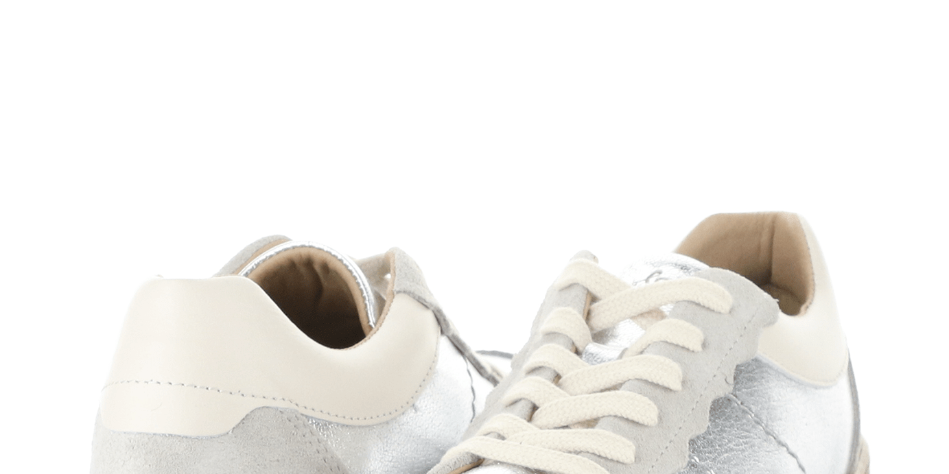 Missy leather sneakers by Bos &amp; Co - silver &amp; cream - Blue Sky Fashions &amp; Lingerie