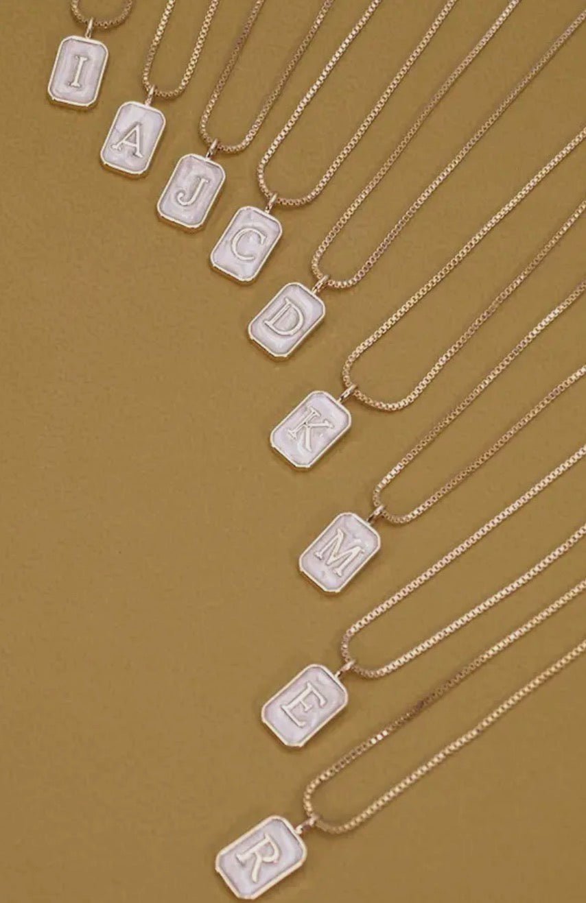 Monogram Initial Rectangle Pearly Charm Necklace - Blue Sky Fashions & Lingerie