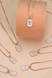 Monogram Initial Rectangle Pearly Charm Necklace - Blue Sky Fashions & Lingerie