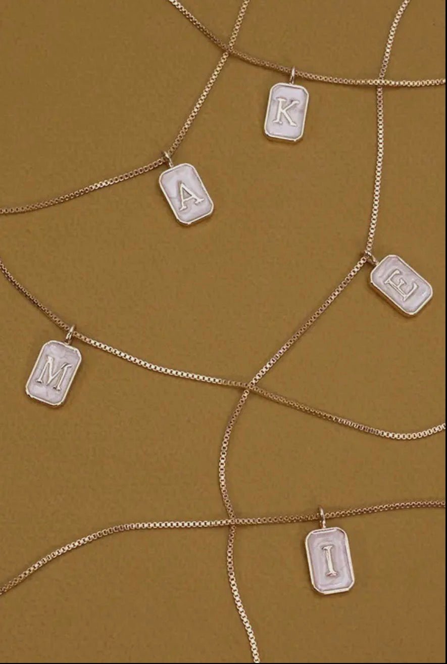 Monogram Initial Rectangle Pearly Charm Necklace - Blue Sky Fashions & Lingerie