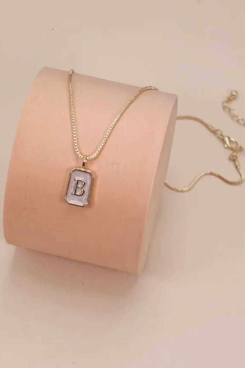 Monogram Initial Rectangle Pearly Charm Necklace - Blue Sky Fashions & Lingerie