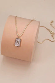 Monogram Initial Rectangle Pearly Charm Necklace - Blue Sky Fashions & Lingerie