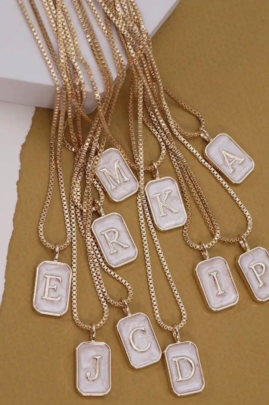Monogram Initial Rectangle Pearly Charm Necklace - Blue Sky Fashions & Lingerie