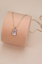 Monogram Initial Rectangle Pearly Charm Necklace - Blue Sky Fashions & Lingerie