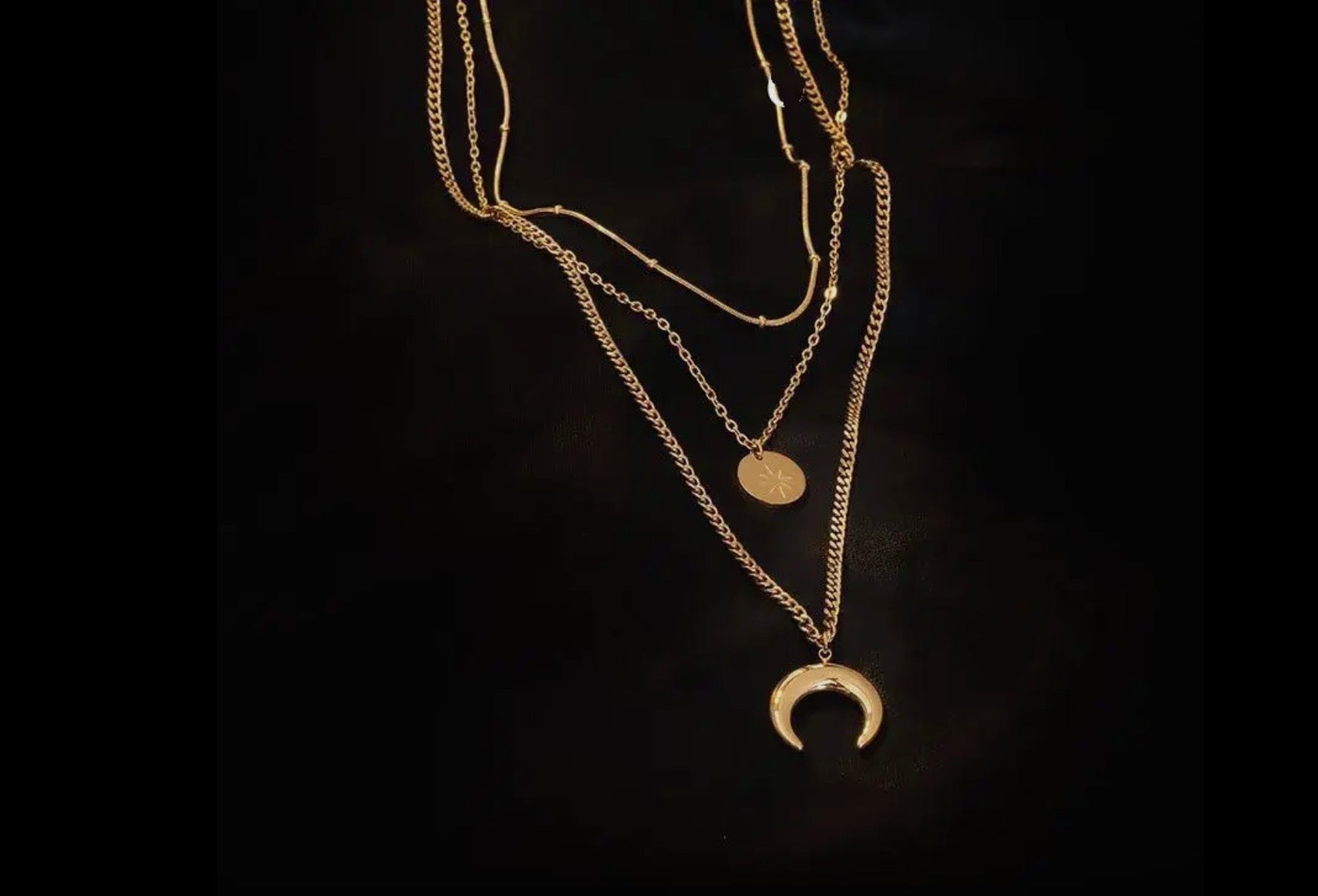 Moon Three Layer 18K Gold Plated Layer Necklace - Blue Sky Fashions & Lingerie