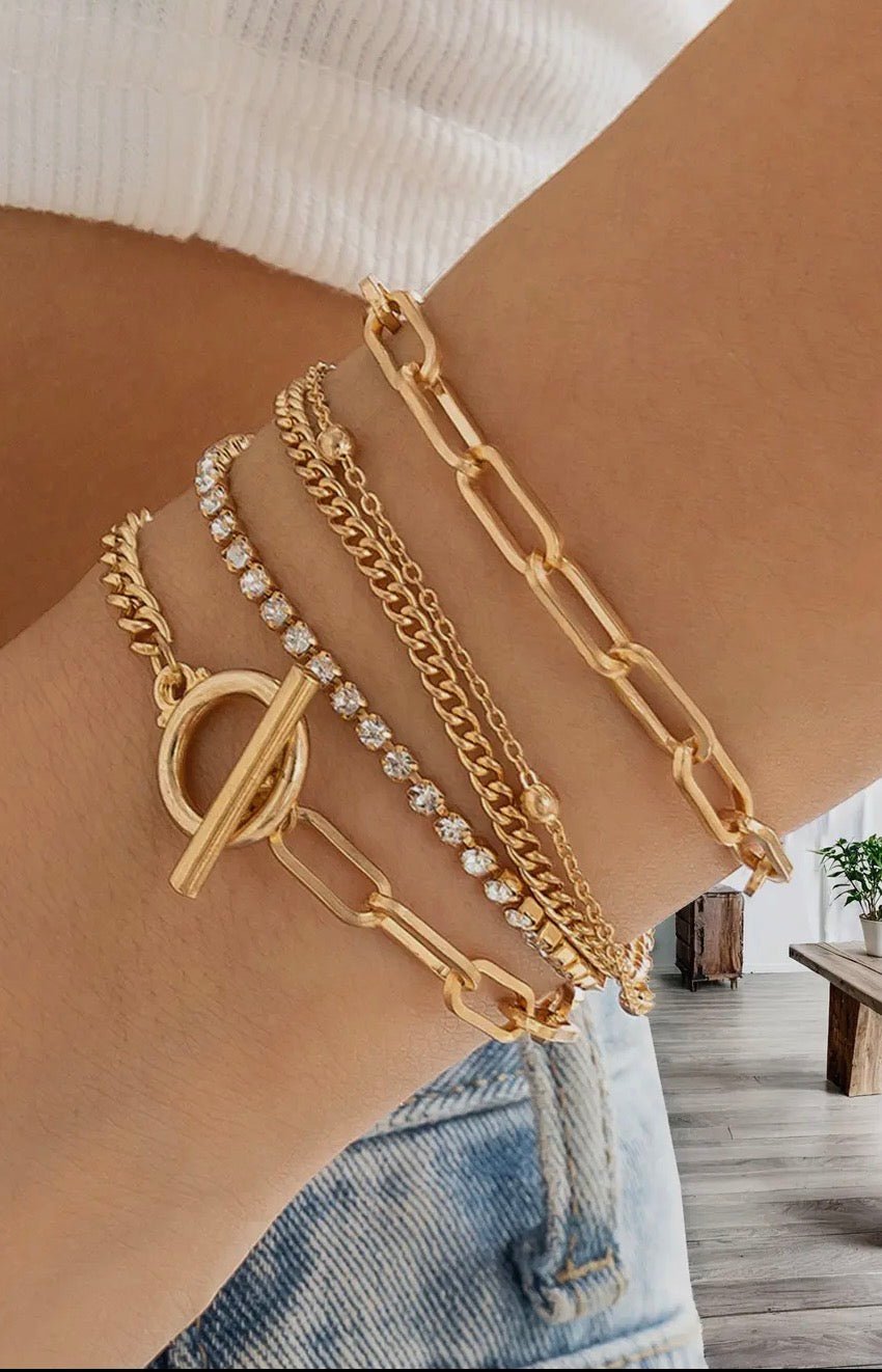 Multi Layered Rhinestone Chain Bracelet Set - Blue Sky Fashions & Lingerie