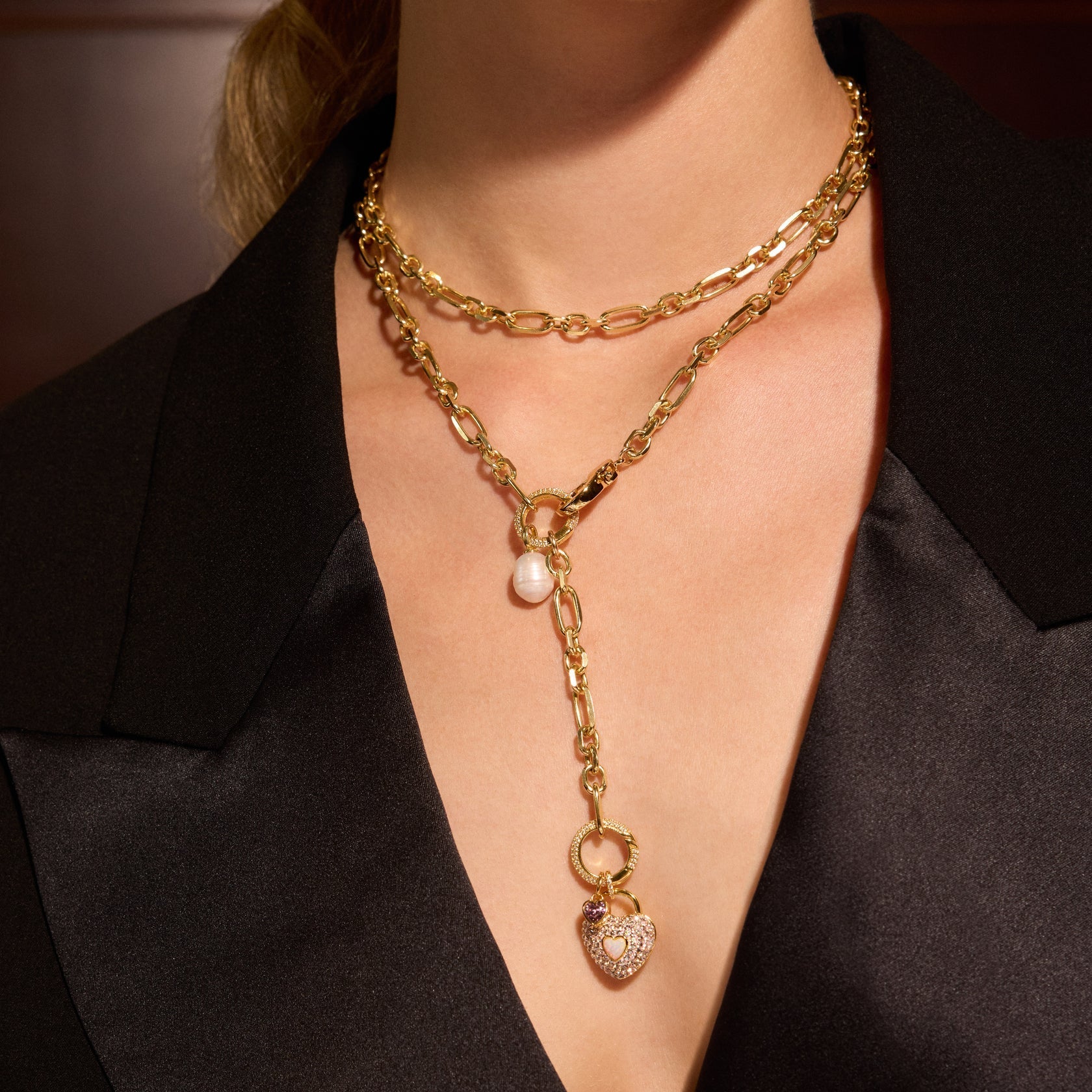 MULTI - STATION LARIAT CHARM NECKLACE - 14K GOLD VERMEIL - Blue Sky Fashions & Lingerie