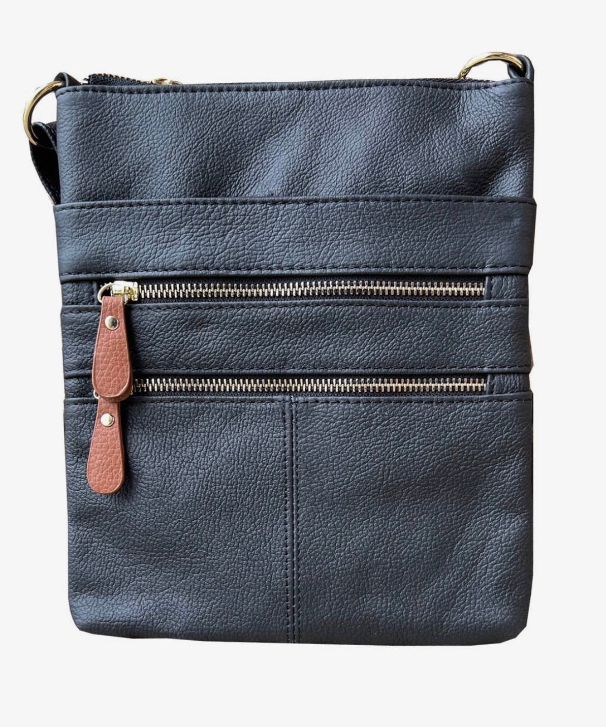 Multi Zipper Leather Crossbody RM025 - Black - Blue Sky Fashions & Lingerie