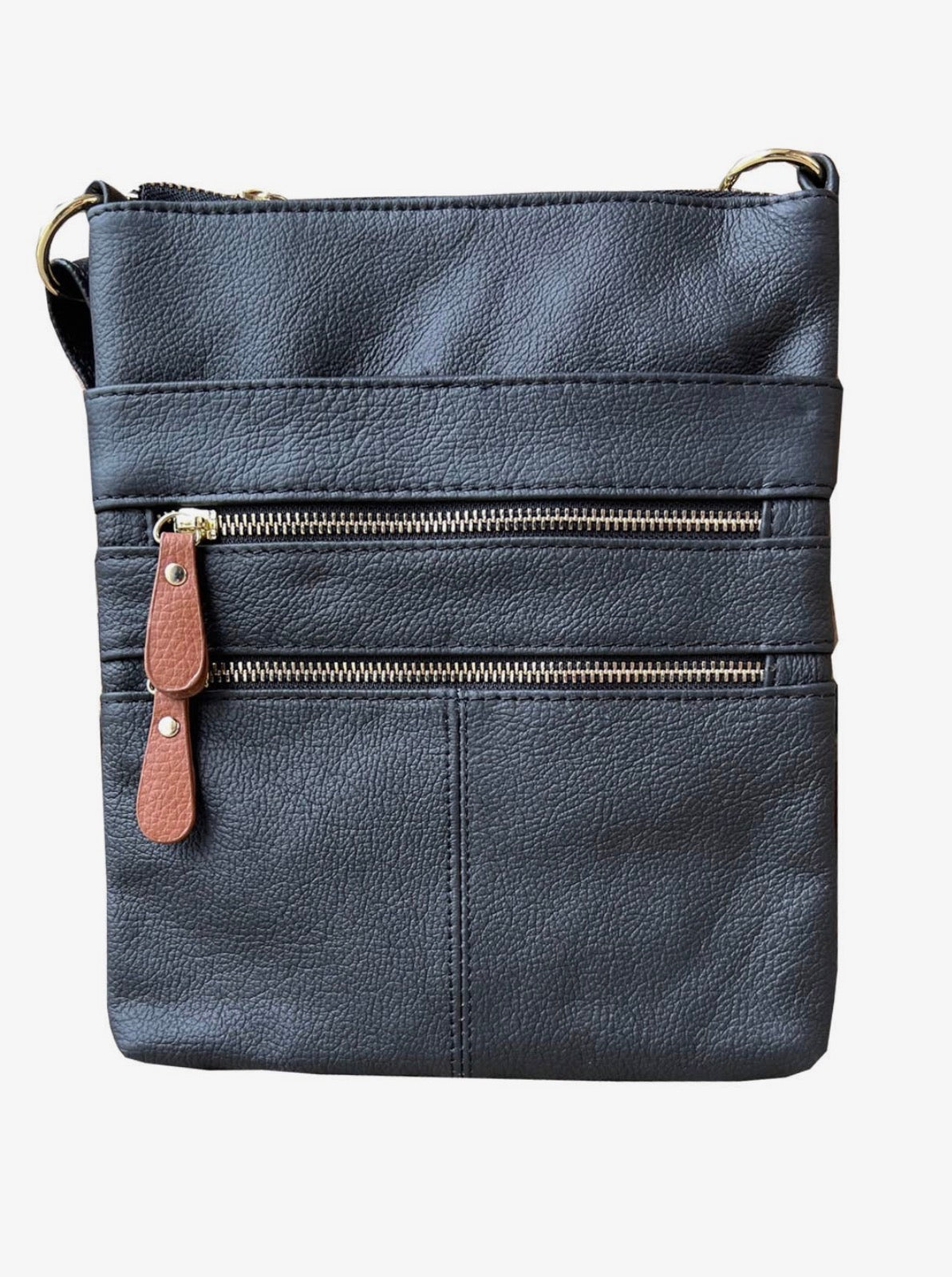 Multi Zipper Leather Crossbody RM025 - Black - Blue Sky Fashions & Lingerie
