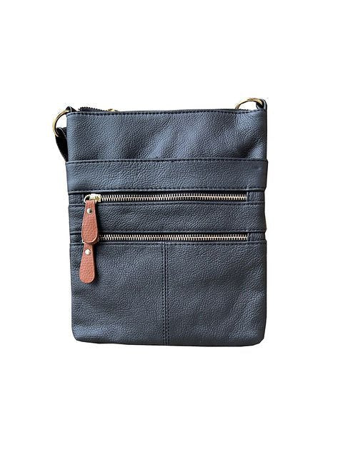 Multi Zipper Leather Crossbody RM025 - Black - Blue Sky Fashions & Lingerie